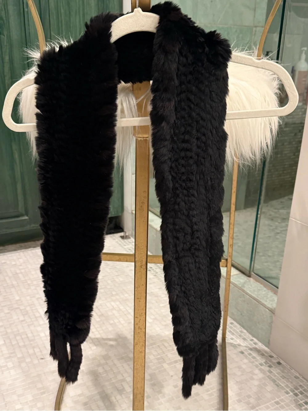 Black Rabbit Fur Long Scarf Stole